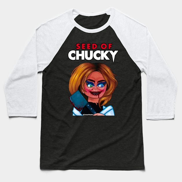 Glen Glenda Seed of Chucky Baseball T-Shirt by Zenpaistudios